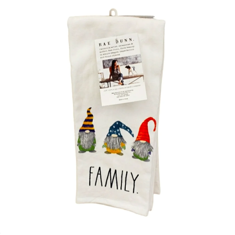 Rae Dunn FAMILY Gnomes Kitchen Towels Set of 2 NWT